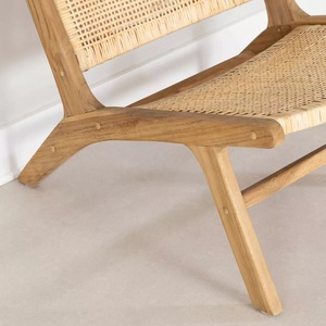 Chaise de détente scandinave Matériau en bois massif avec rotin naturel tissé Couleur naturelle Style Mid Century Garden Relax Chair - Product Image 6