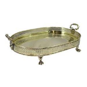 ถาดทองเหลืองพร้อมที่จับและขาสำหรับตกแต่งฟาร์มถาดรองชากาแฟทำด้วยมือถาดเสิร์ฟ - Product Image 1