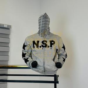 Sudadera con Capucha Completa para Hombre, Estilo Vintage con Estampado de Patchwork, Sudadera con Capucha de Estilo Urbano, Diseño Personalizado, Transpirable, Color Gris con Patchwork Negro - Product Image 1