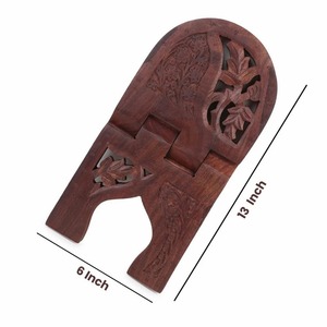 Modern Handcrafted Wooden Bookstand with Storage Box Foldable Carved Quran Holder Elegant Bookends - Product Image 1