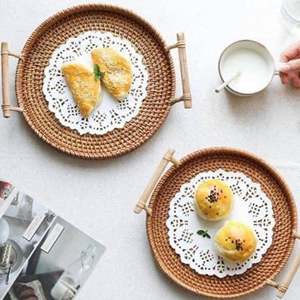 Customized Colors Round Rattan Display <b>Tray</b> <b>Circle</b> Natural Wicker Serving <b>Trays</b> Wholesale Ready to Ship - Product Image 6