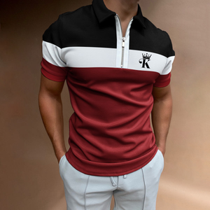 Cómodo azul de alta calidad para hombre para Polo Casual manga larga cremallera transpirable seda Jersey corto contraste Color estampado - Product Image 4