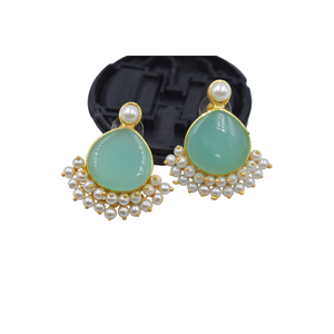 Boucles d'oreilles Offre Spéciale Fabricant Fournisseur Clous d'oreilles ronds en pierre naturelle inoxydable plaqué or 18 carats - Product Image 1