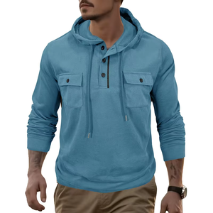 Sudadera con Capucha Ecológica para Hombre, Tejido de Punto, para Deportes al Aire Libre, Manga Larga, con Cordón, Bolsillo Deportivo, Color Sólido - Product Image 5