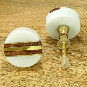 ลูกบิดหินอ่อนทรงกลมสีขาวและน้ำตาลทองพร้อมขนาดสีตามสั่งผลิตในอินเดีย - Product Image 1