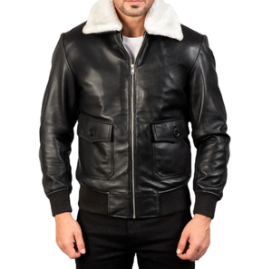 Vestes en cuir pour hommes Véritable cuir de qualité supérieure Col en fourrure blanche personnalisé Matériel haut de gamme Veste en cuir softshell personnalisée pour hommes - Product Image 1