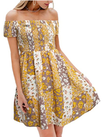 Robe Courte de Plage Sexy pour Femme, Style Vintage, Imprimé Floral, Taille Empire, Tissée Écologique, Respirante, Coupe Moulante, Col Bateau