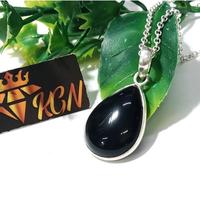 Collier en argent sterling 925 avec onyx noir, pierre précieuse naturelle en forme de poire, design bohème tendance, pendentif unisexe