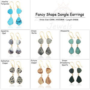 Joyería personalizada de fábrica, Pendientes colgantes de dos niveles de amazonita real, pendientes de boda y compromiso con bordes galvanizados de latón dorado - Product Image 2