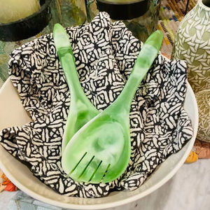 DECORATICON RÉSINE VIBRANT HANDMADE 100% Serveurs à salade en résine pour la maison et l'hôtel Comprend une cuillère à crème glacée Service à salade - Product Image 1