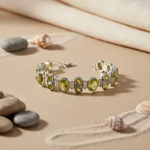 925 Silver <b>Bracelet</b> for Women with Emerald Cut Peridot Gemstone Rose Gold or Platinum <b>Diamond</b> Cut Charm <b>Bracelets</b> or <b>Bangles</b> - Product Image 1