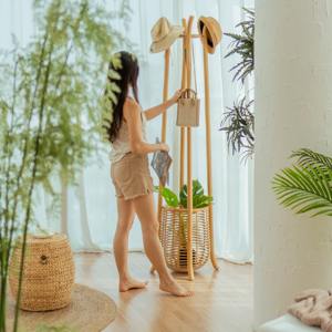 Porte-manteau en rotin sur pied, en bois naturel, en osier, supports suspendus, tailles personnalisables, marque privée acceptable - Product Image 2