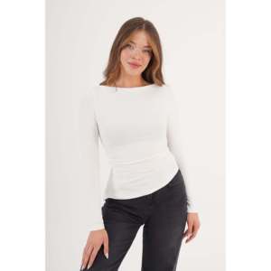 Blusa Blanca de Manga Larga para Mujer con Abertura Lateral, Producto al por Mayor - Product Image 4