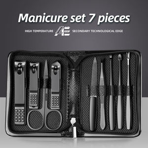 Ensemble professionnel de manucure et pédicure 9 pièces noir en acier inoxydable avec étui en cuir à fermeture éclair 2026 - Product Image 2