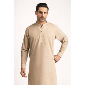Shalwar Kameez Beige para Hombre, Estilo Étnico Indio Básico para Fiestas, con Bordado, Disponible en Algodón y Seda - Product Image 3