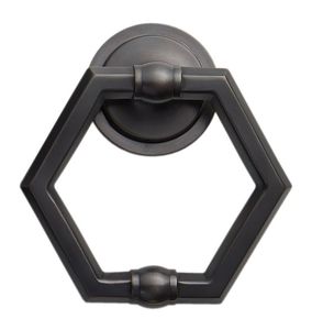 Timbre de Puerta Hexagonal con Acabado Negro Antiguo, Detalles Intrincados, Elegante Decoración para Hogar, Oficina, Hotel, Puerta Principal, Timbre de Latón - Product Image 1