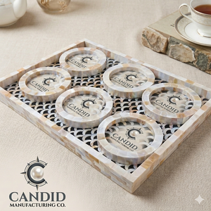 Bandeja rectangular ecológica de diseño árabe para servir con incrustaciones de hueso Mother Pearl para hoteles, restaurantes y regalos Eid - Product Image 1