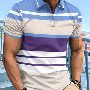 Polo de manga corta para hombre de verano 2025, Polo con estampado Digital a rayas 3D, camisa informal de negocios para hombre, Top con botones - Product Image 5