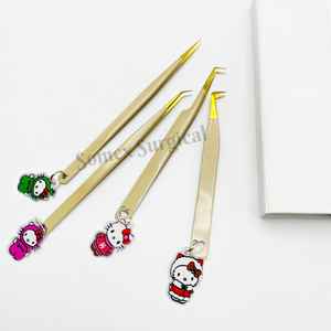 Pinces à épiler professionnelles de haute qualité en acier inoxydable, poignée diamantée avec pointe pointue et pointes en fibre pour extensions de cils - Product Image 4