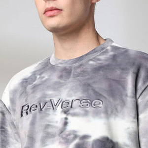 Sweat-shirt en molleton tie-dye pour homme, col rond, coupe classique, automne, gris et blanc, à motifs, manches longues - Product Image 5