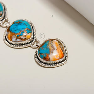 Collier en argent sterling 925 fait à la main huître épineuse Turquoise pour les femmes pierres précieuses mode pendentif colliers bijoux Turquoise - Product Image 3