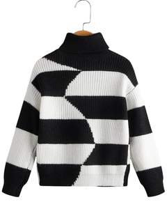 Customized Women <b>Black</b> White Patchwork Turtleneck Sweater Winter Warm Knitted <b>Long</b> <b>Sleeve</b> Casual Oversized Pullover Fashion <b>Top</b> - Product Image 1