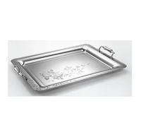 Plateau de service alimentaire en acier inoxydable de luxe, de forme ronde, couleur argent, avec motif gravé, écologique, compatible lave-vaisselle, pour ustensiles de cuisine