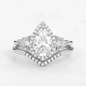 925 argent Vintage Halo rond brillant coupe Moissanite fiançailles ensemble de mariée pour les femmes - Product Image 1