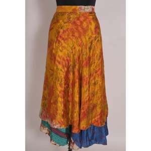 Reversible Magic Wrap Falda Mujer Vintage Art Silk, Falda larga de seda polivinílica de 2 capas, Vestido corto multicolor - Product Image 1