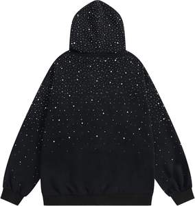 Sweat-shirt à capuche noir surdimensionné pour homme, de haute qualité, avec imprimé à pois en strass, tricoté, manches classiques, pour l'hiver, vente en gros - Product Image 2
