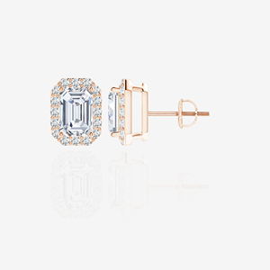 Sterling Silver <b>Emerald</b> Cut Moissanite Diamond Halo <b>Stud</b> <b>Earrings</b> - Product Image 6