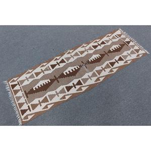 Vintage 1.7x5.2 ft Rug, Runner Turkish Rug, <b>Brown</b> Patchwork <b>Wool</b> Rug - Product Image 2