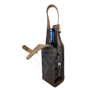 Porte-bouteille de vin en cuir véritable PU personnalisé Porte-vin portable de luxe avec poignée pour cadeau en cuir de voyage - Product Image 1