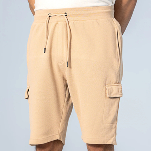 กางเกงขาสั้นผ้าคอตตอนสำหรับผู้ชายปรับแต่งได้ปรับแต่งได้ปรับแต่งได้สำหรับ3D สีเบจเอวกลางถักแบบผูกเชือก100% - Product Image 1