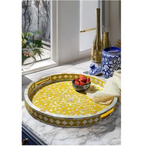 Plateau moderne arabe fait à la main avec incrustation de nacre Résine de bois de qualité Vente chaude Incrustation d'os pour Restaurant Hôtel Maison - Product Image 1