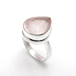 Bague en argent sterling 925 avec quartz rose naturel serti clos, pierre de naissance de janvier, forme poire, cadeau de mariage, bijou - Product Image 4
