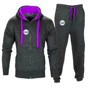 Tenue de sport d'hiver en polaire épaisse pour hommes, survêtement de sport à capuche avec fermeture éclair et pantalon élastique, ensemble décontracté pour hommes - Product Image 4