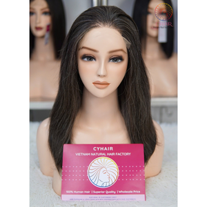 วิกผมตรงสีเกลือพริกไทยดำลูกไม้ไม่ผ่านกระบวนการ - Product Image 1