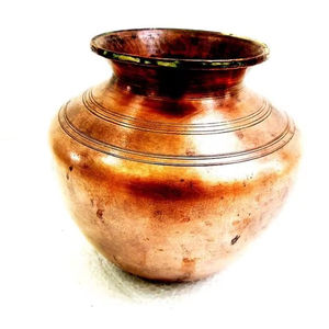 Antique copper lota water pot with hand beaten texture perfect for health conscious users and religious practitioners - Product Image 1