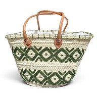 Sac fourre-tout en paille tressée sur mesure avec poignées en cuir véritable, motif géométrique, panier de marché marocain, vente en gros OEM
