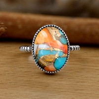 Oyster cobre turquesa piedra preciosa anillo hecho a mano 925 anillo de plata declaración Oyster cobre turquesa boda aniversario joyería