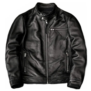 High Quality <b>Men's</b> Winter Leather <b>Jacket</b> with Zipper Front Pattern Dyed Fabric <b>Long</b> Sleeve - Product Image 1