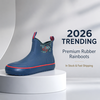 Bottes de pluie en caoutchouc bleu marine de qualité supérieure pour femmes, imperméables, à fleurs, chaussures de jardinage confortables, antidérapantes, pour le travail en extérieur