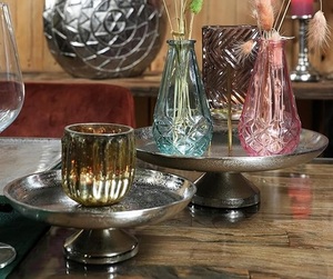 Lot de 2 assiettes de service, bols de service, bols décoratifs, métal argenté en aluminium, décoration moderne et décorative pour le salon, - Product Image 1