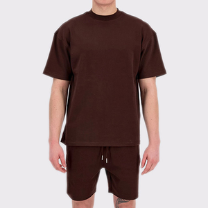 Ensemble T-shirt et survêtement en coton à manches courtes pour homme, style vintage respirant, vente en gros, été 2025 - Product Image 3