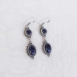 Boucles d'oreilles pendantes en pierre de soleil bleue, plaquées argent 925, bijoux bohèmes faits à la main, boucles d'oreilles à plusieurs pierres, boucles d'oreilles en cristal, cadeau pour elle - Product Image 6