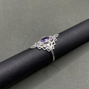 Premium Boho Chic améthyste bague pour femmes en argent Sterling Art déco pierre de naissance bijoux cadeau élégant à la main bague en pierres précieuses - Product Image 2