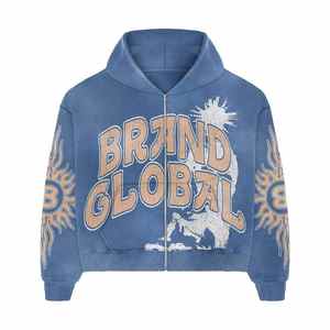 Sudadera con capucha de hombre lavada Vintage de alta calidad diseño personalizado Sun Fade 100% algodón ropa de calle de invierno caliente-sudaderas con capucha al por mayor - Product Image 1