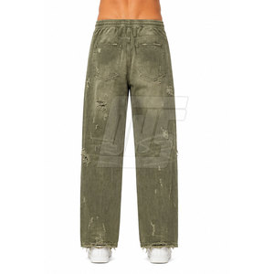 Fashion Distressed Pants <b>Men</b> Ripped Washed <b>Trousers</b> <b>Drawstring</b> Waist Relaxed Cotton Streetwear Casual Everyday Bottoms - Product Image 4