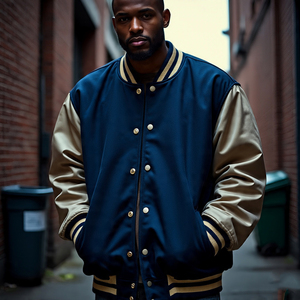 2024 ropa de calle letras bordadas Varsity chaqueta y abrigo mangas de cuero para hombre bombardero béisbol Varsity prendas de vestir exteriores para hombre - Product Image 2